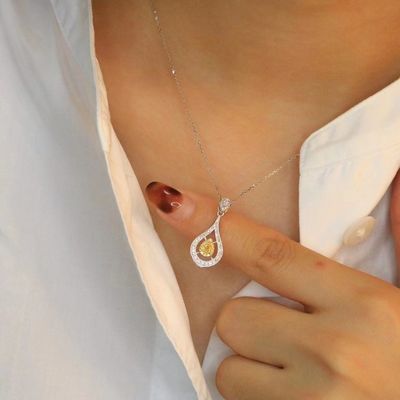 Choker 실금 실험실 자란 다이아몬드 목걸이 노란색